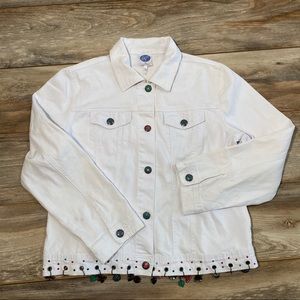 ❤️White Denim Jean Jacket With Charms Large Trending